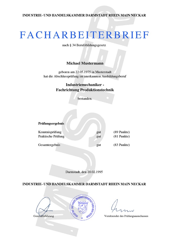 IHK Facharbeiterbrief kaufen