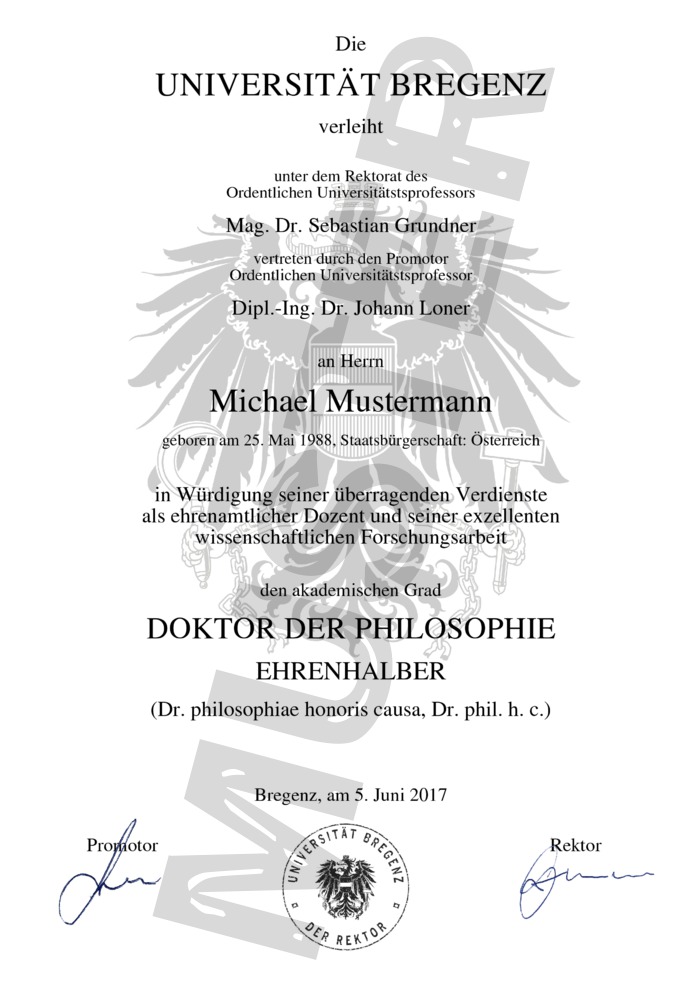 Österreichischen Ehrendoktortitel kaufen